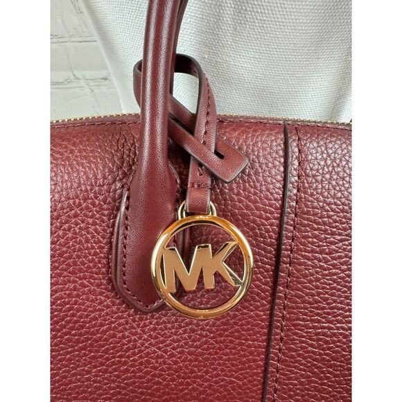 MICHAEL KORS Hyde oxblood color small pebbled leather satchel handbag NEW - Picture 4 of 13